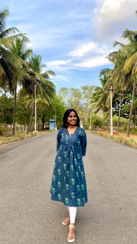  Floral Printed Front Gather Aline Kurti